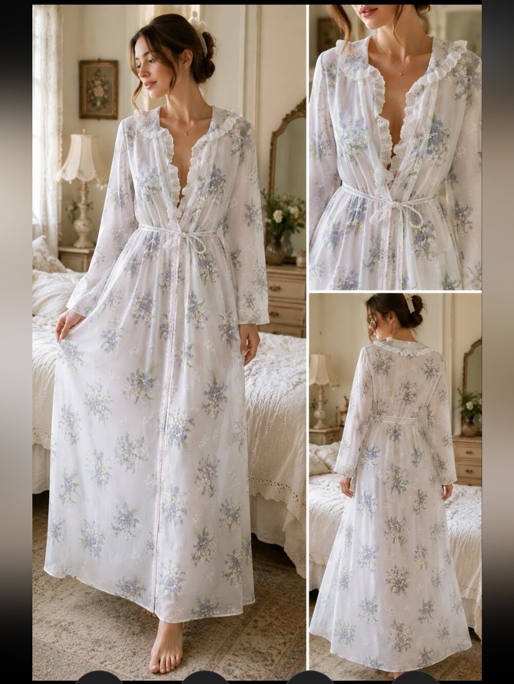 Vintage Nocturne Eaton's Exclusive Floral Robe Full Length 56" Made in Canada M